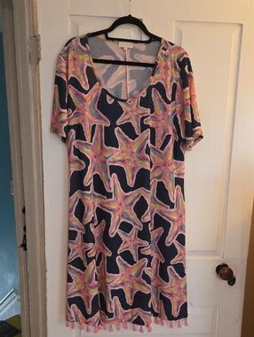Simply Southern Navy Midi Dress with Pink Starfish Print